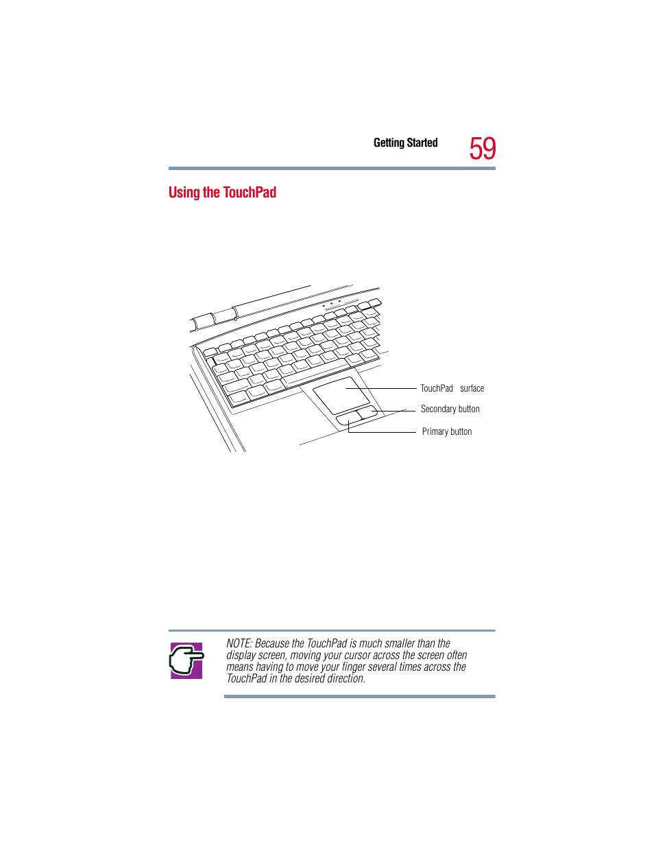 Using the touchpad | Toshiba 1805 User Manual | Page 59 / 261
