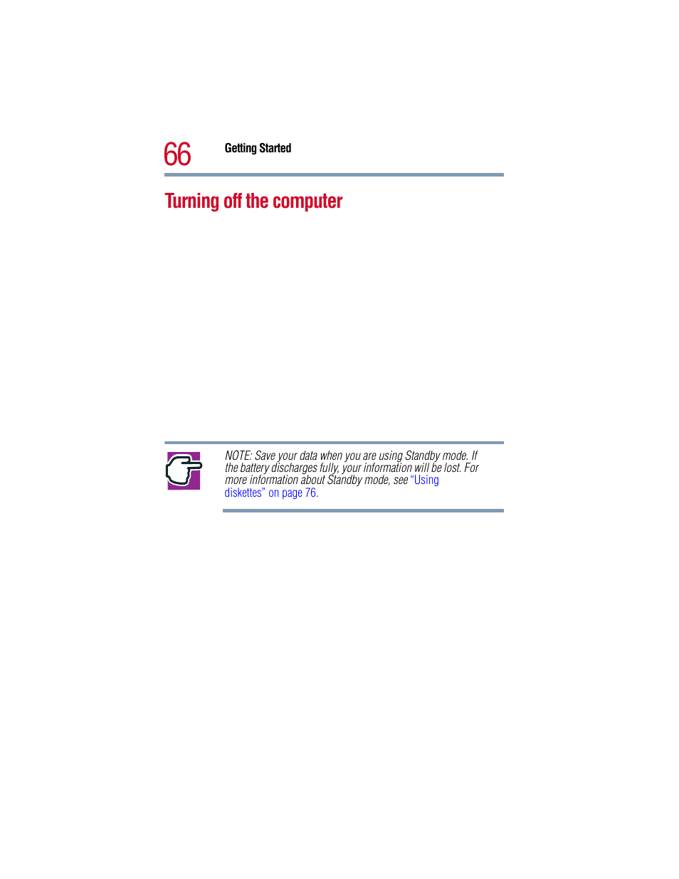 Turning off the computer | Toshiba 1805 User Manual | Page 66 / 261