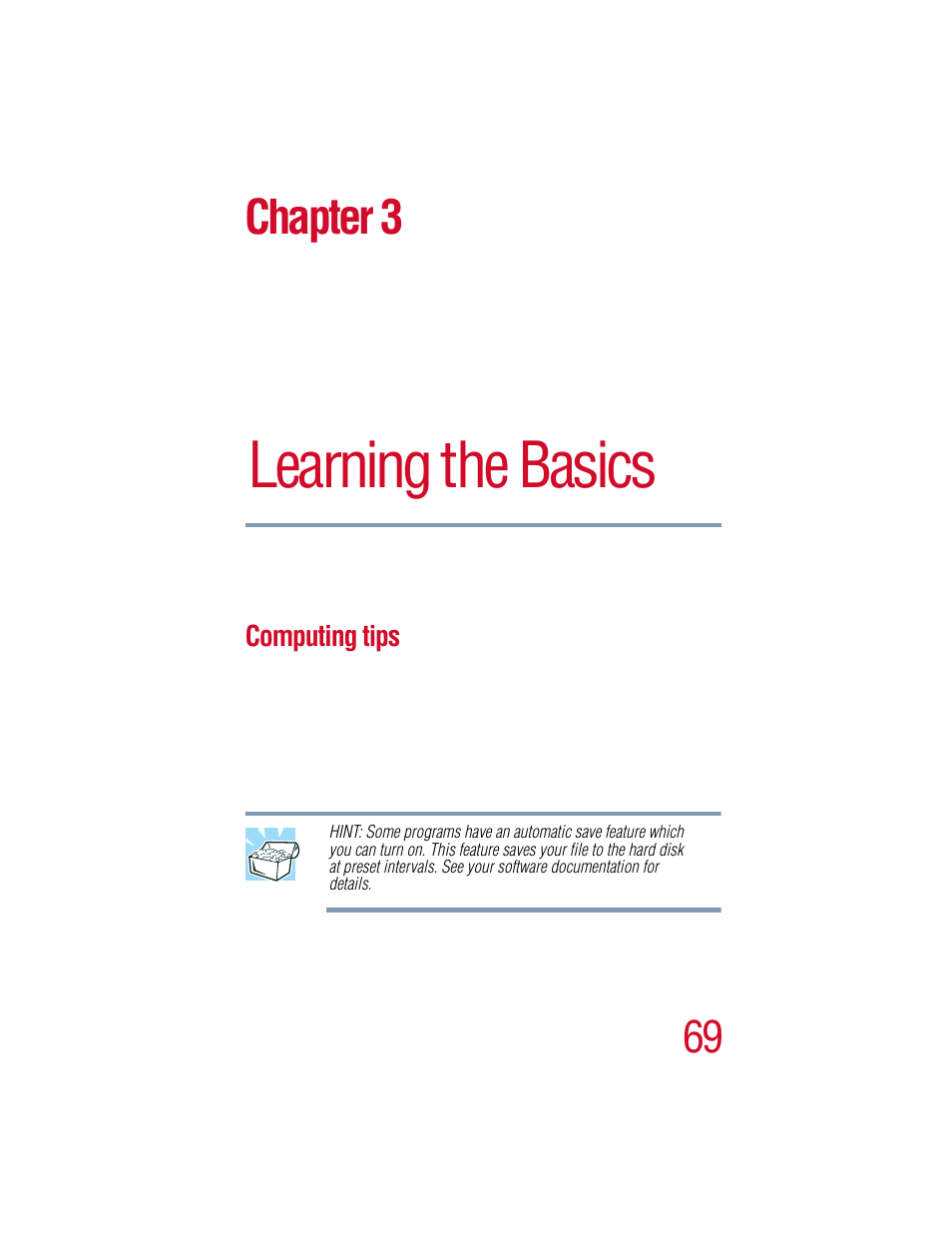 Chapter 3 - learning the basics, Computing tips, Chapter 3: learning the basics | Learning the basics, Chapter 3 | Toshiba 1805 User Manual | Page 69 / 261