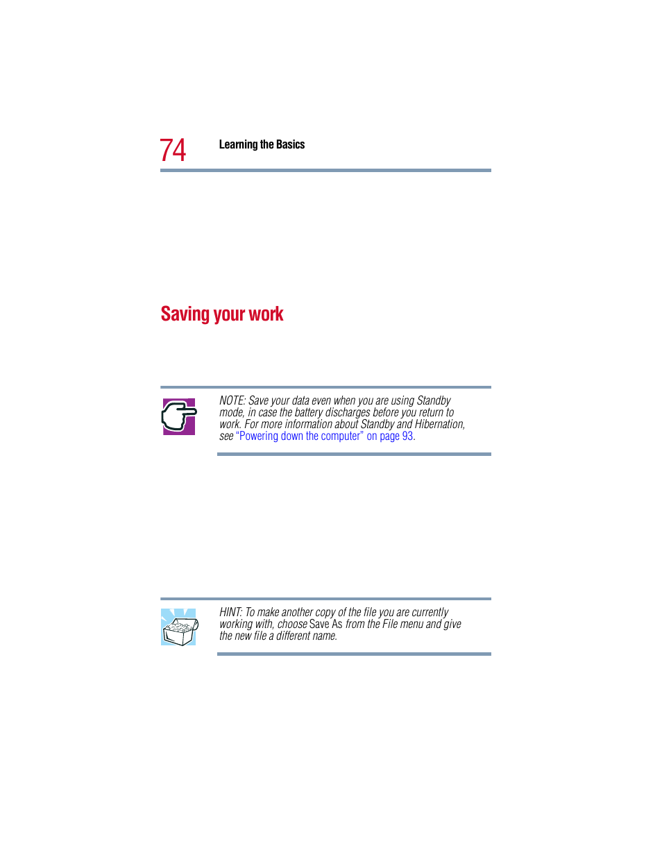 Saving your work | Toshiba 1805 User Manual | Page 74 / 261