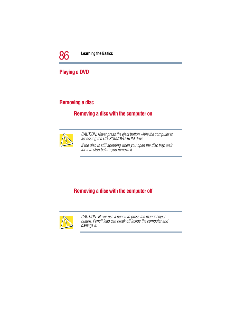 Playing a dvd, Removing a disc, Playing a dvd removing a disc | Vds, see, Playing a | Toshiba 1805 User Manual | Page 86 / 261