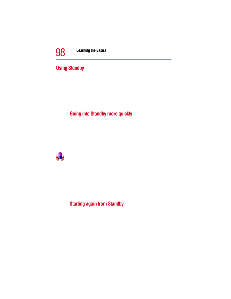 Using standby | Toshiba 1805 User Manual | Page 98 / 261