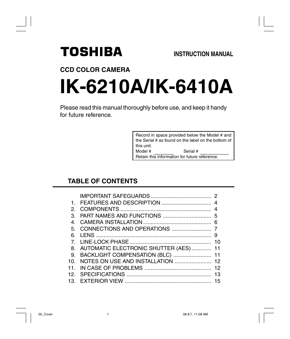 Toshiba IK-6410A User Manual | 16 pages