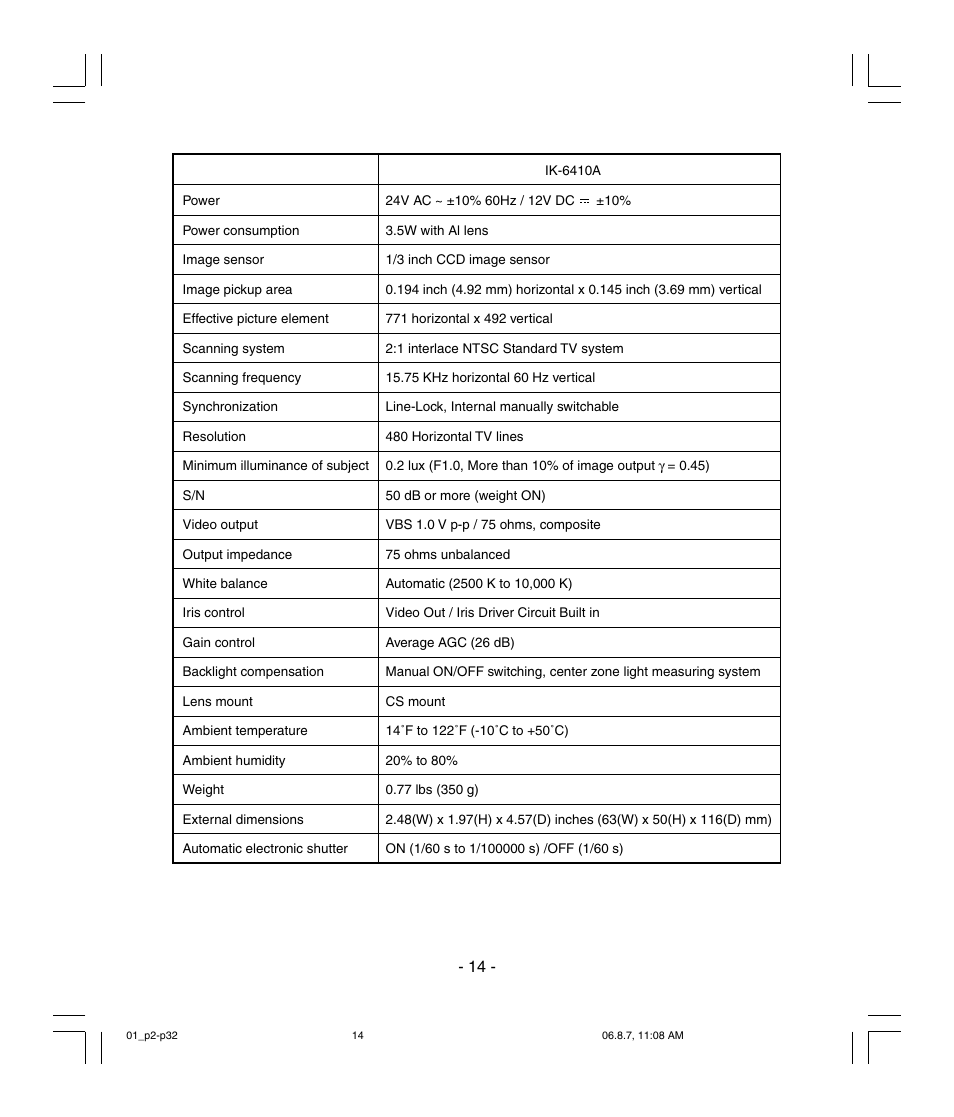 Toshiba IK-6410A User Manual | Page 14 / 16