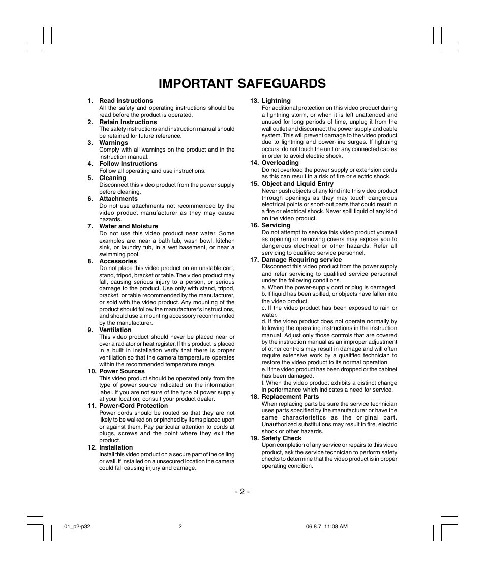 Important safeguards | Toshiba IK-6410A User Manual | Page 2 / 16