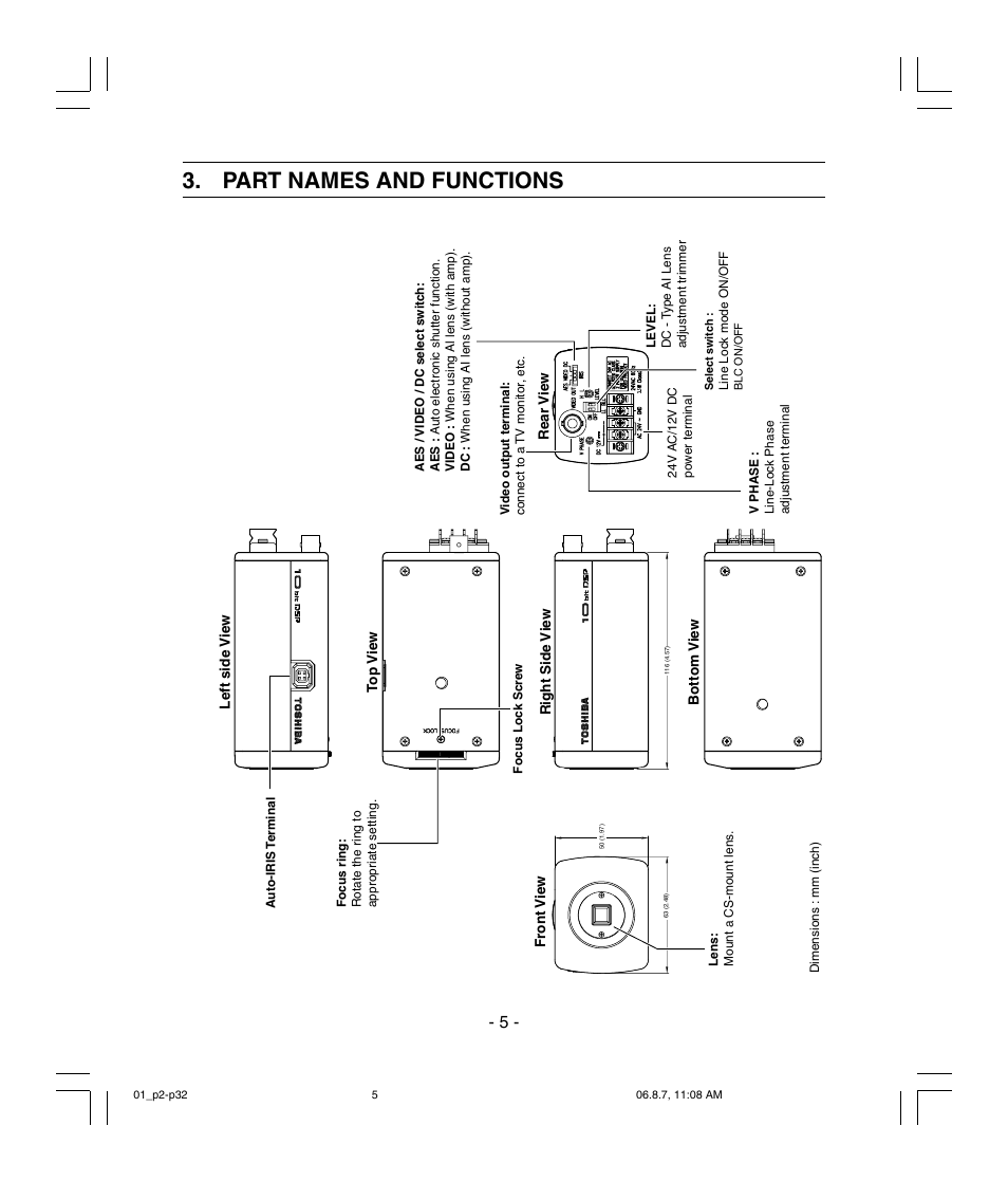 Part names and functions | Toshiba IK-6410A User Manual | Page 5 / 16