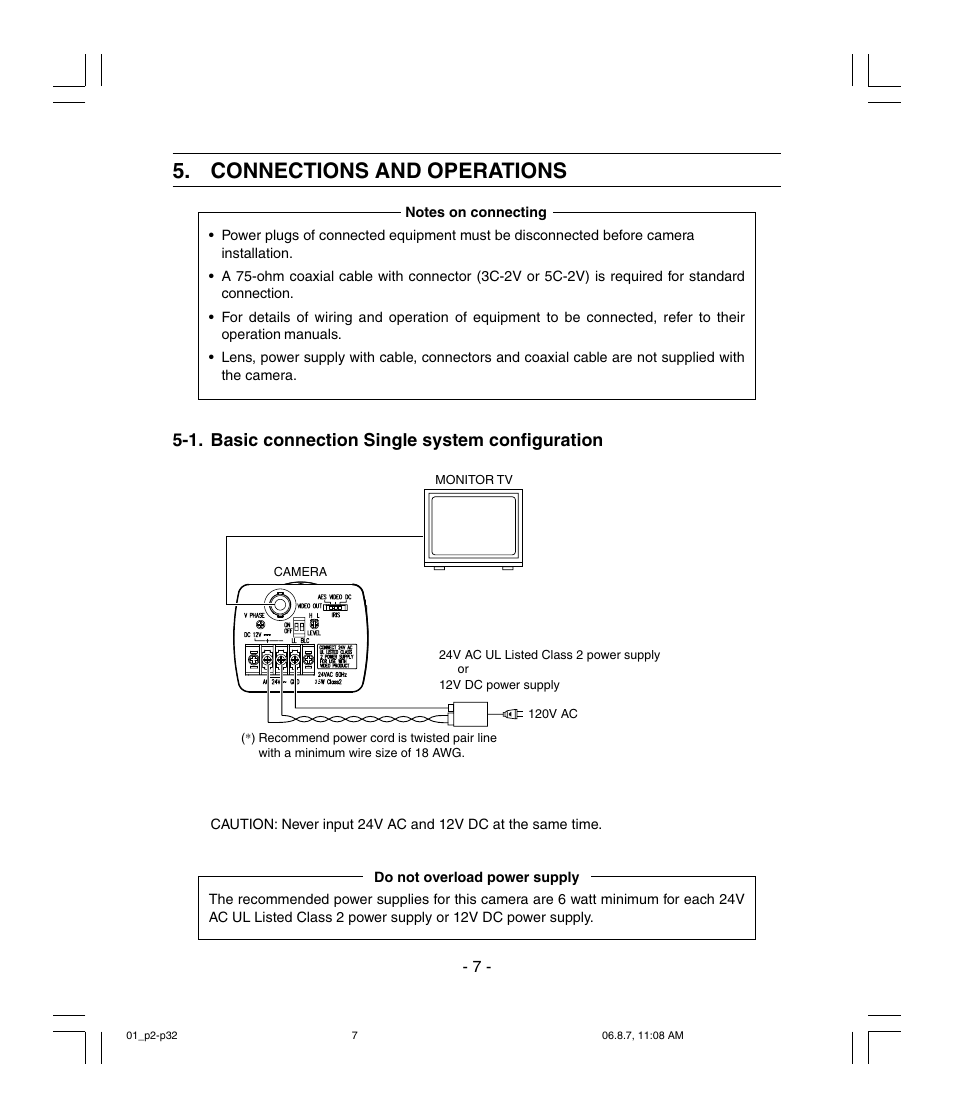 Connections and operations | Toshiba IK-6410A User Manual | Page 7 / 16
