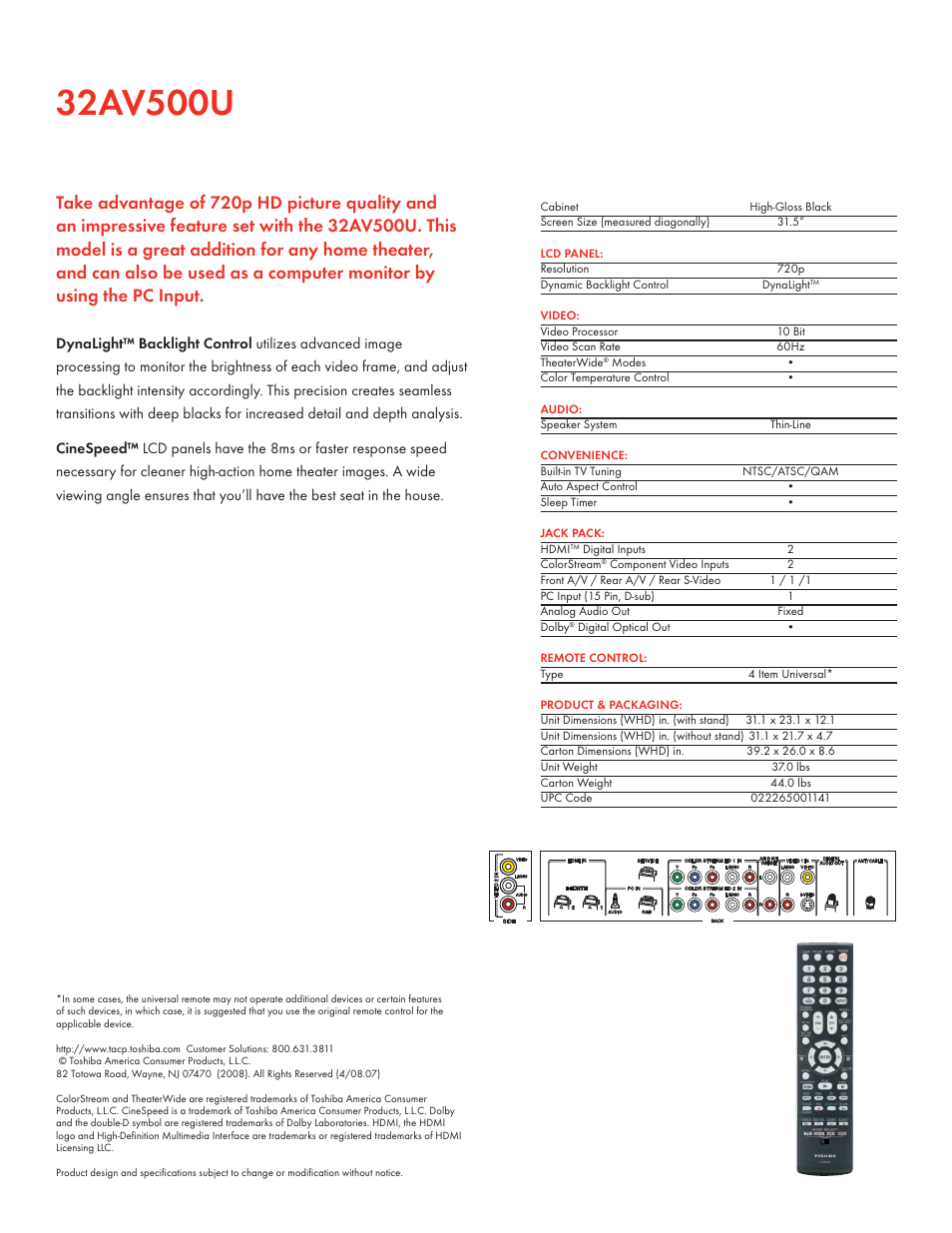 Toshiba 32AV500U User Manual | Page 2 / 2