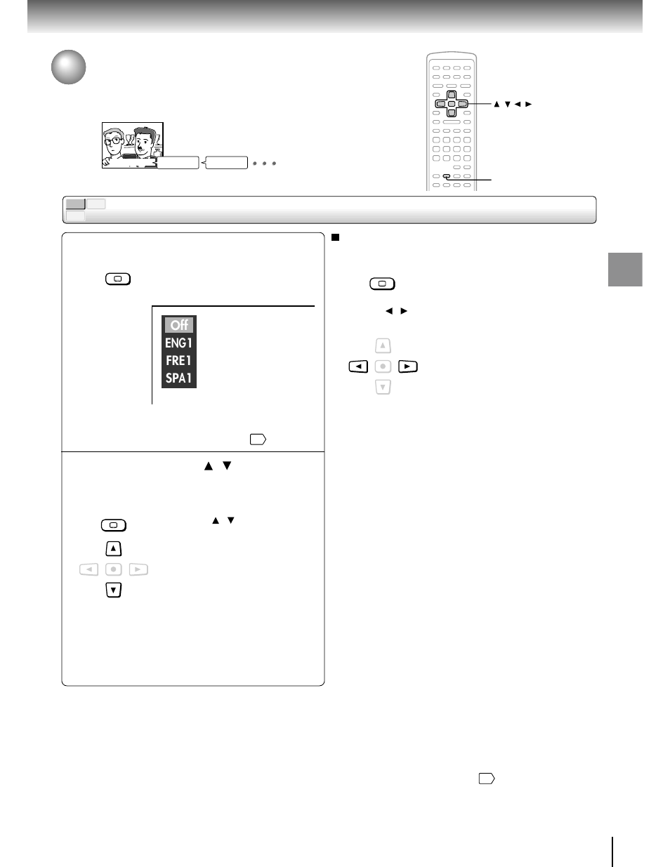 Selecting subtitles, Selecting a subtitle language | Toshiba SD-3750 User Manual | Page 38 / 66