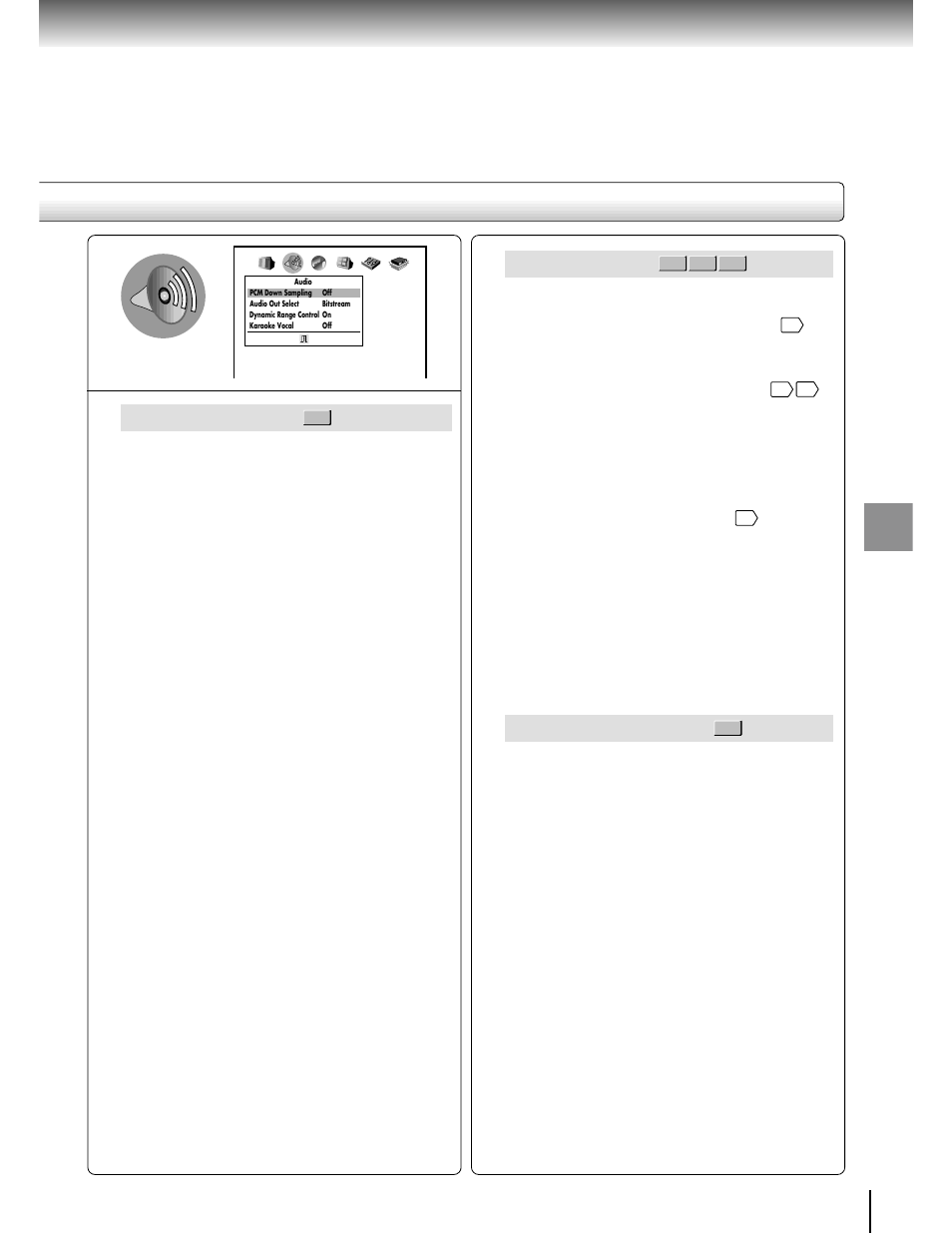 Audio out select, Dynamic range control, Pcm down sampling | Toshiba SD-3750 User Manual | Page 54 / 66