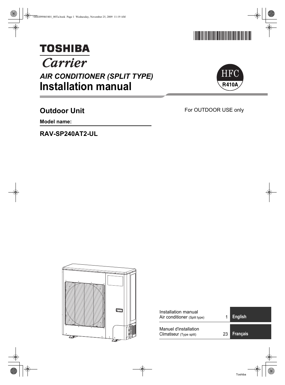 Toshiba CARRIER RAV-SP240AT2-UL User Manual | 24 pages