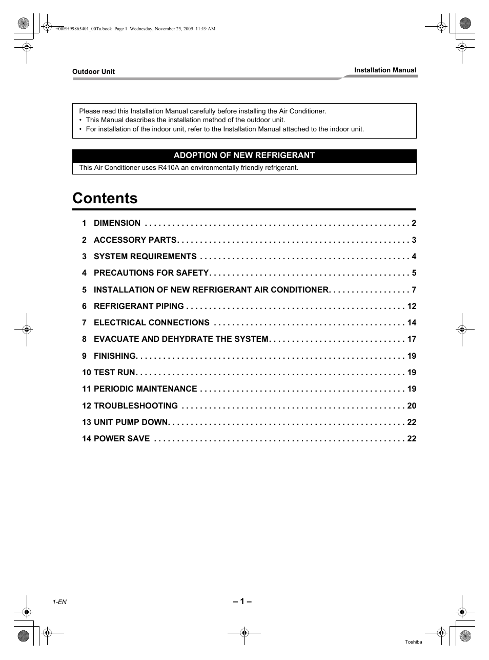 Toshiba CARRIER RAV-SP240AT2-UL User Manual | Page 2 / 24