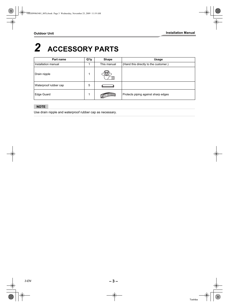 Accessory parts | Toshiba CARRIER RAV-SP240AT2-UL User Manual | Page 4 / 24