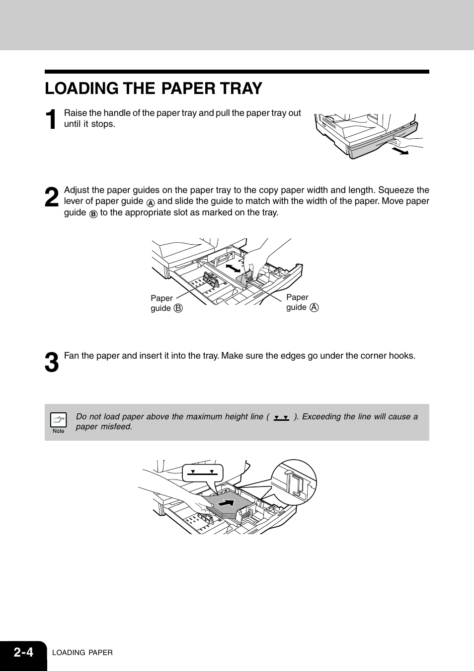 Loading the paper tray | Toshiba 120/150 User Manual | Page 19 / 94