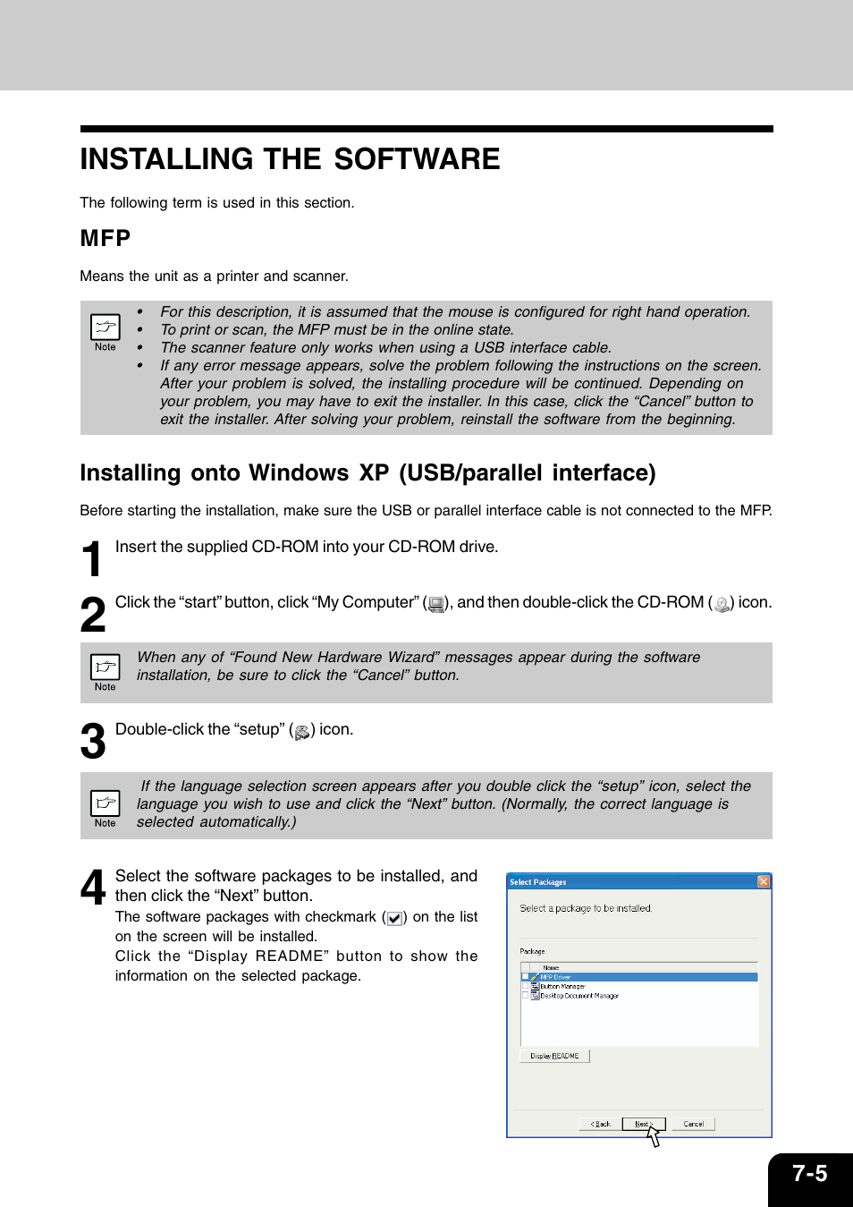 Installing the software | Toshiba 120/150 User Manual | Page 56 / 94