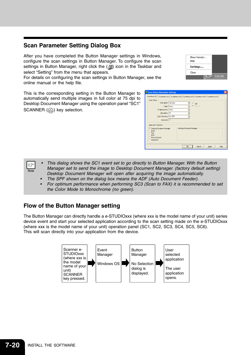 Scan parameter setting dialog box, Flow of the button manager setting | Toshiba 120/150 User Manual | Page 71 / 94