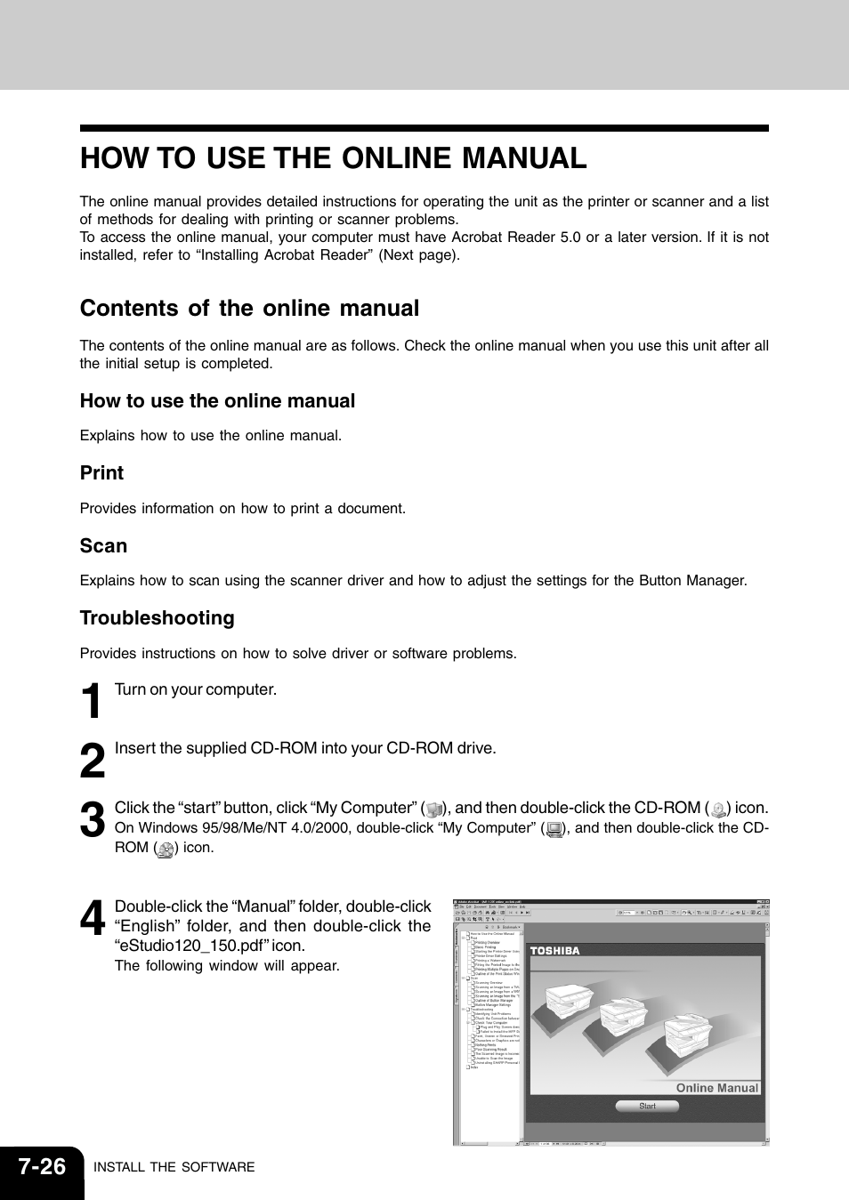 How to use the online manual | Toshiba 120/150 User Manual | Page 77 / 94