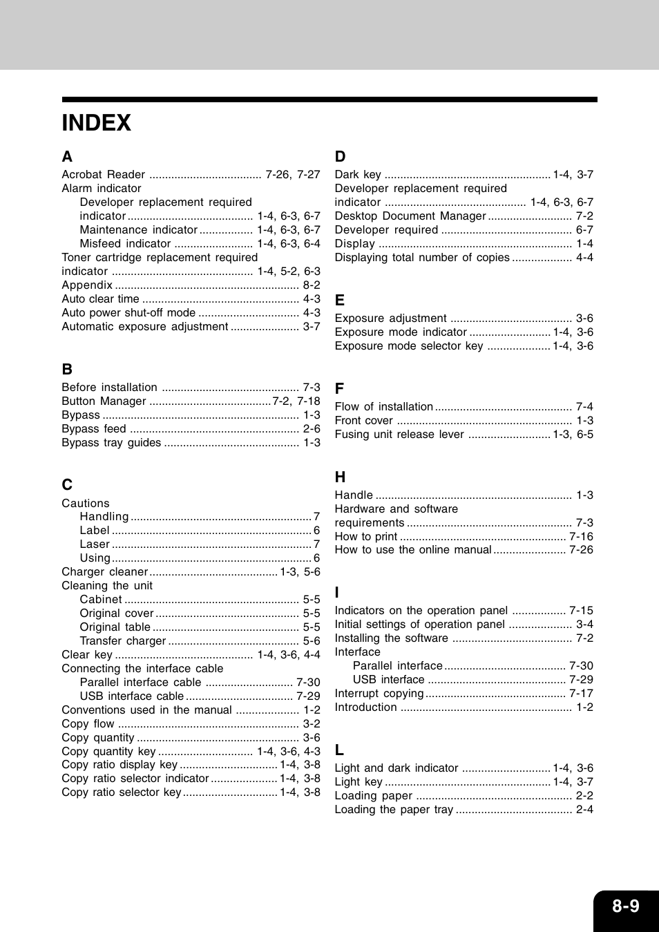 Index | Toshiba 120/150 User Manual | Page 90 / 94