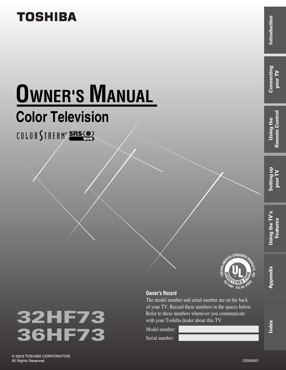 Toshiba 32HF73 User Manual | 59 pages