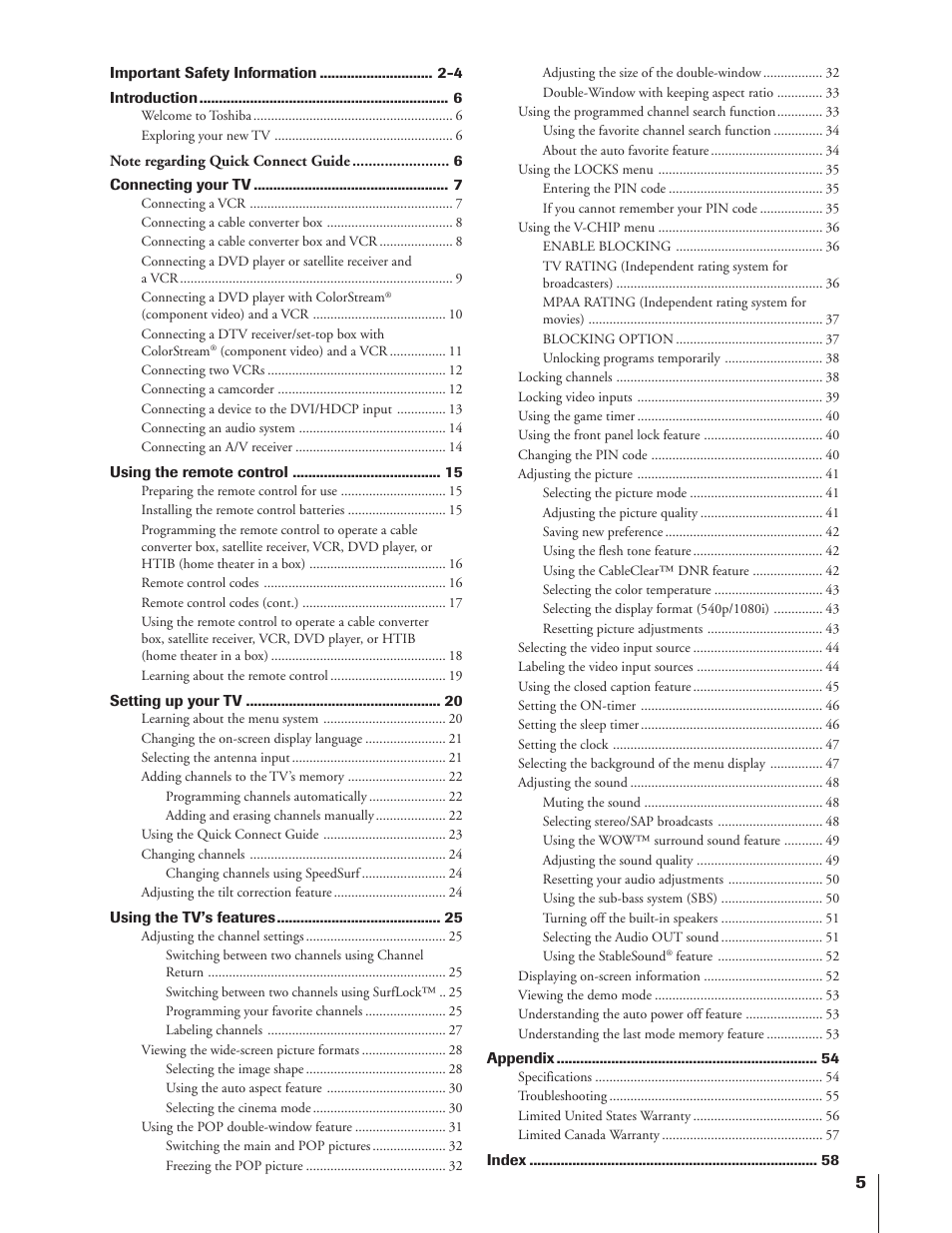 Toshiba 32HF73 User Manual | Page 5 / 59