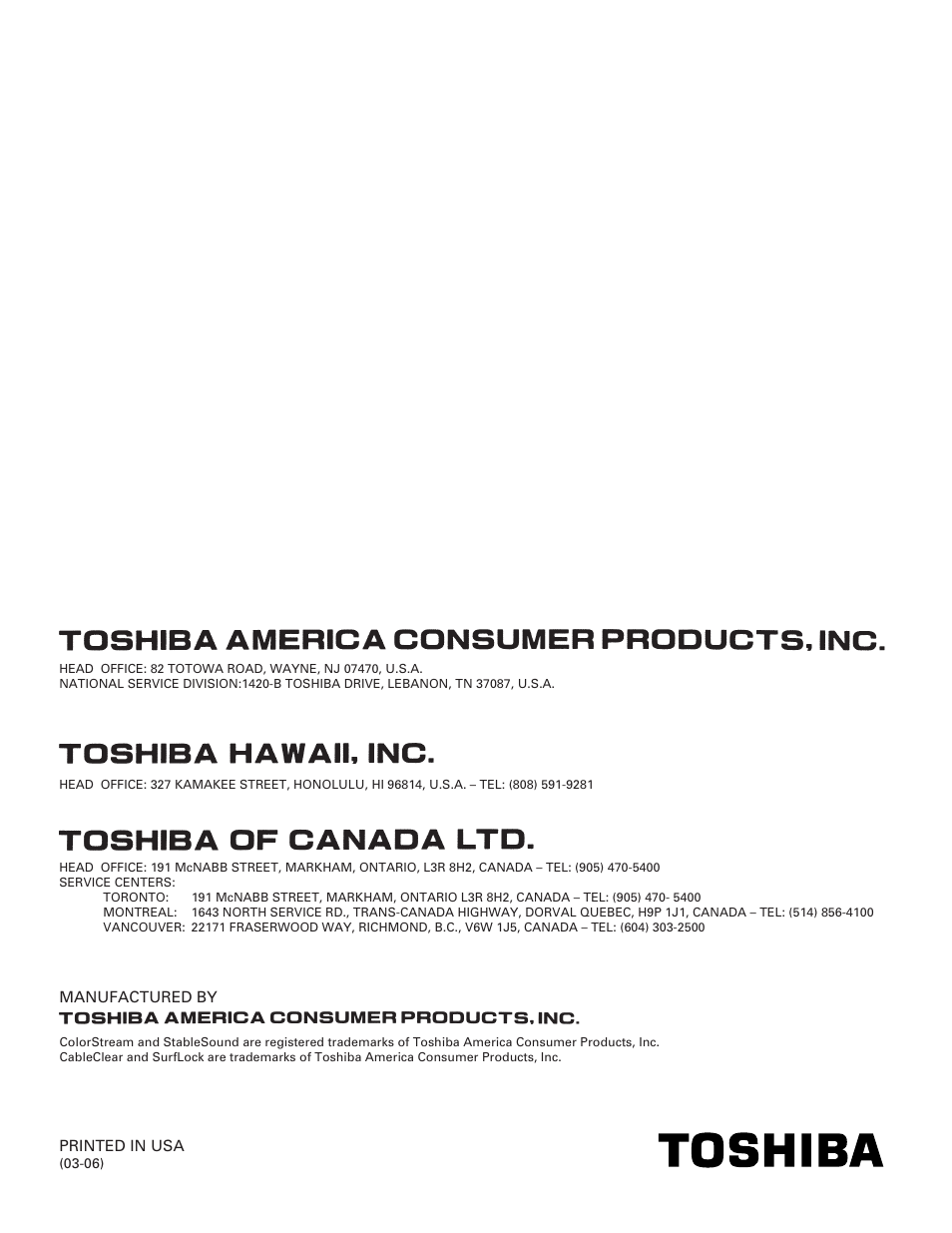 Toshiba 32HF73 User Manual | Page 59 / 59