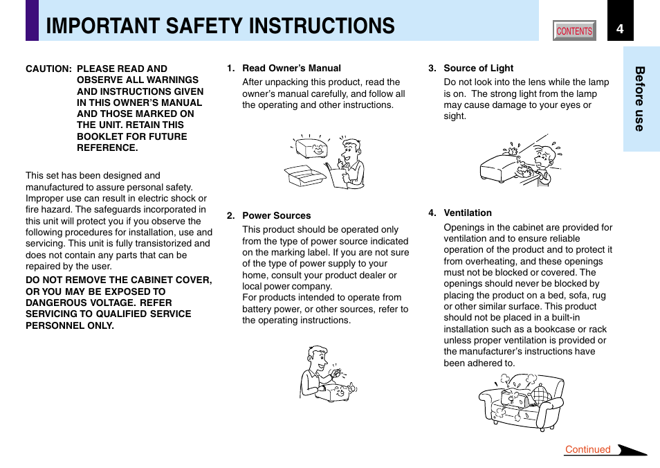 Important safety instructions | Toshiba TLP780U TLP781U User Manual | Page 4 / 82