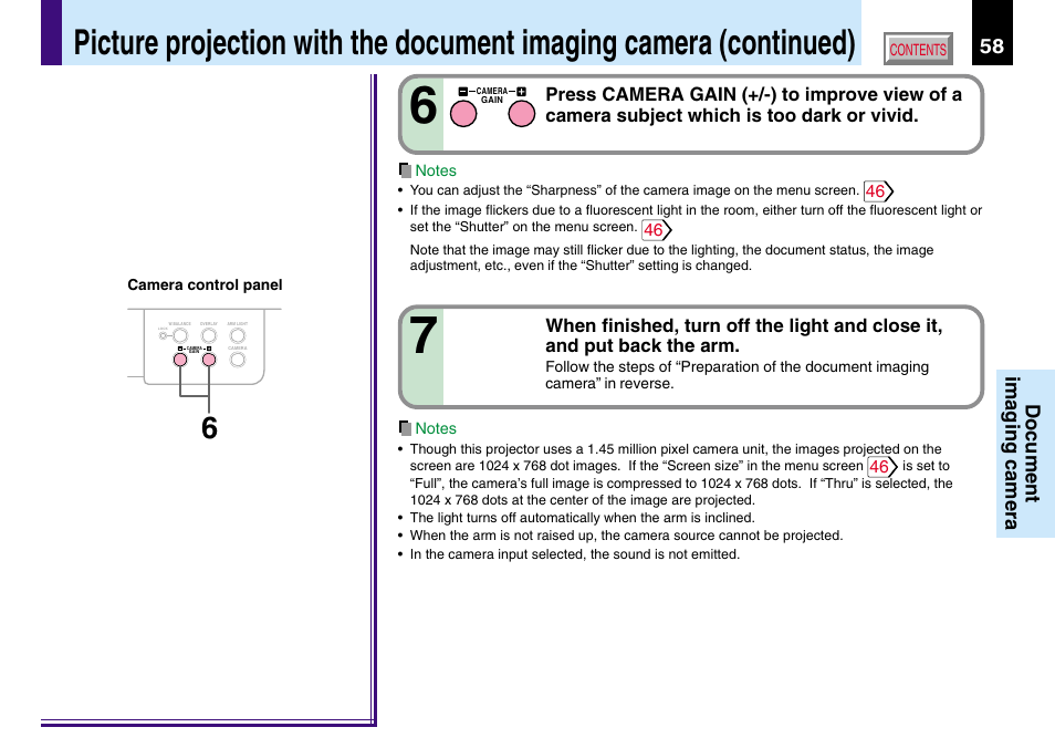 Uttons, Document imaging camera | Toshiba TLP780U TLP781U User Manual | Page 58 / 82