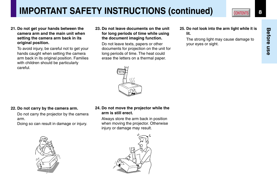 Important safety instructions (continued) | Toshiba TLP780U TLP781U User Manual | Page 8 / 82