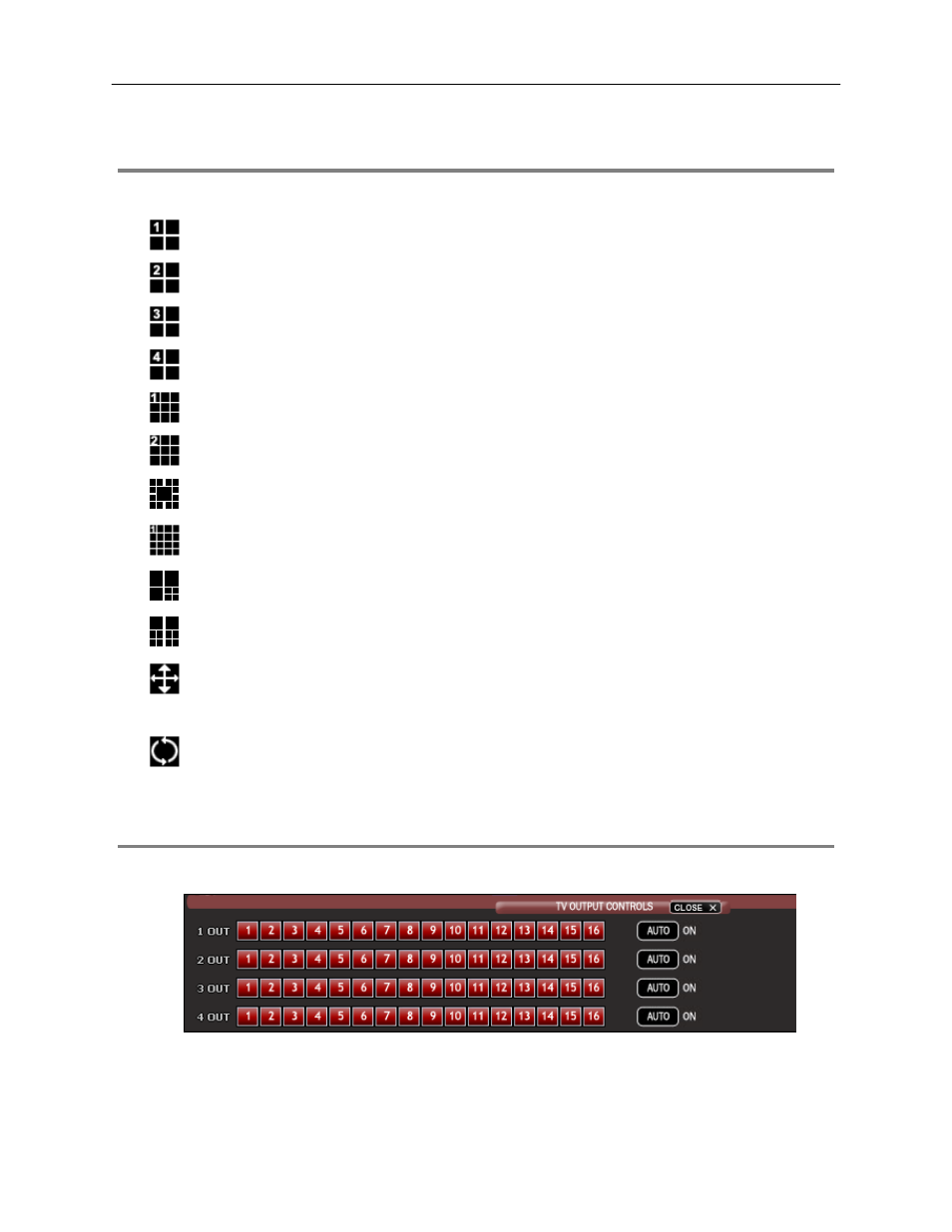 Screen division buttons, Tv out controls | Toshiba SURVEILLIX 27829AF User Manual | Page 16 / 105