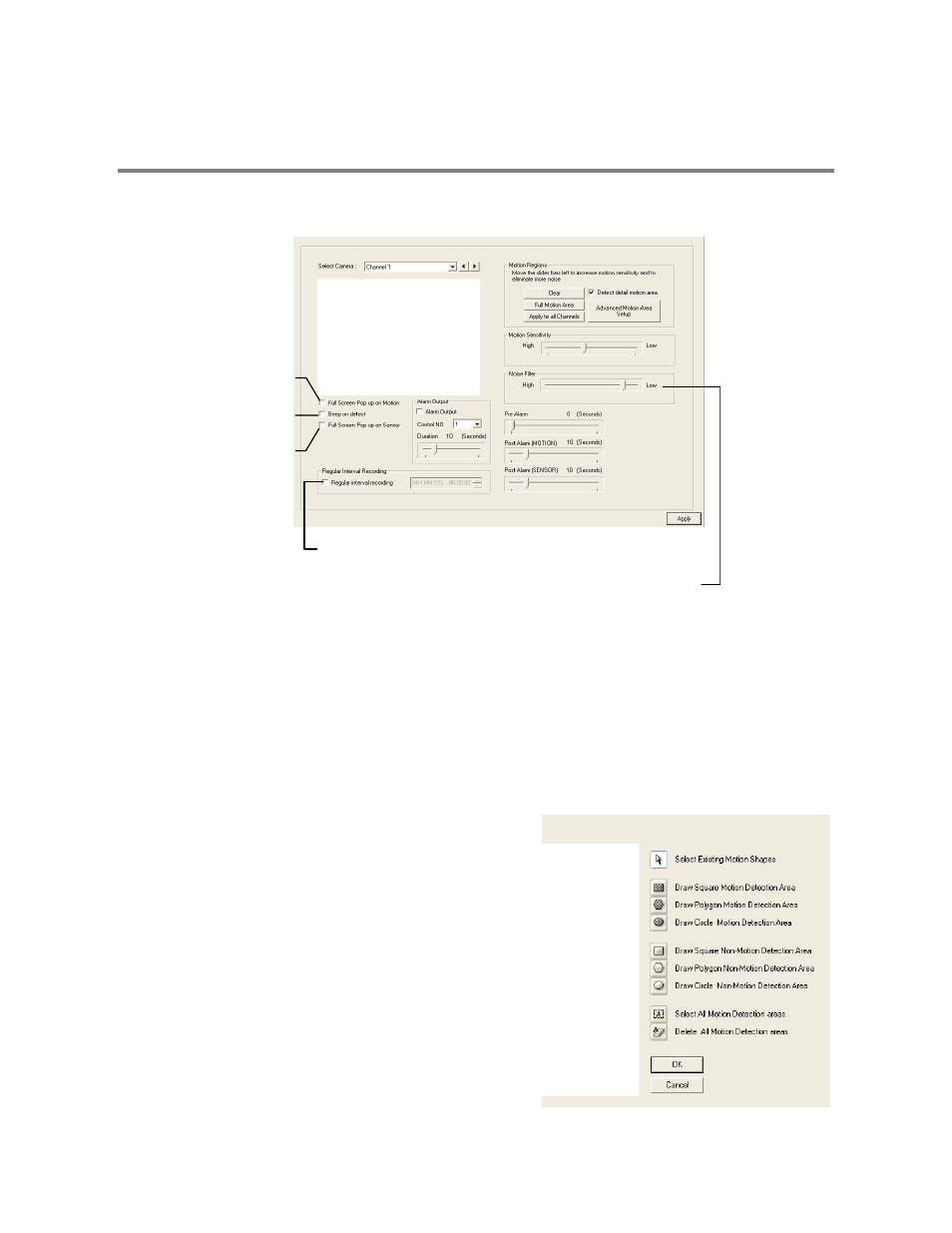 Motion setup, Creating a motion area | Toshiba SURVEILLIX 27829AF User Manual | Page 25 / 105