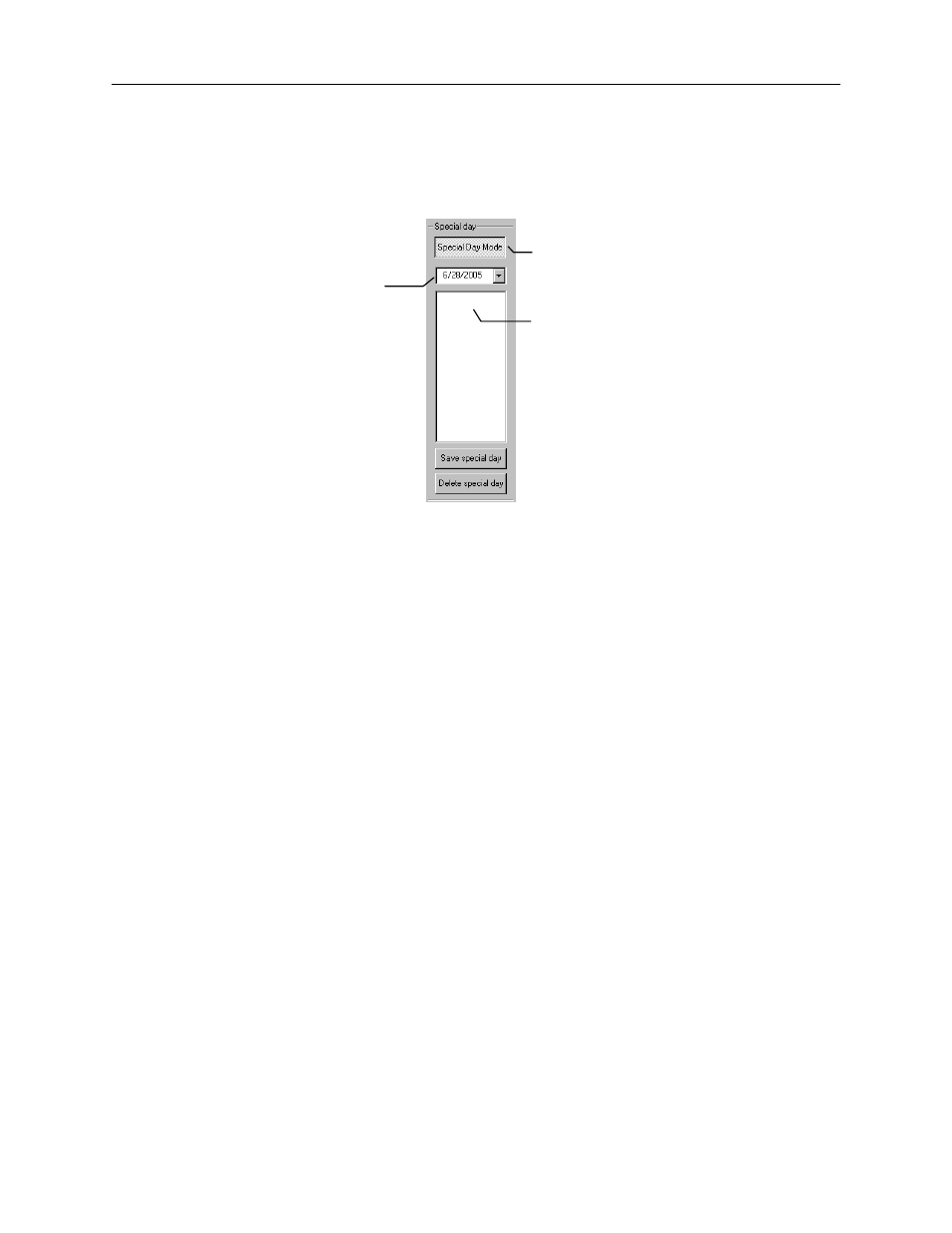 Special day schedule, Creating/editing a ‘special day’ schedule, Deleting a ‘special day’ schedule | Toshiba SURVEILLIX 27829AF User Manual | Page 34 / 105
