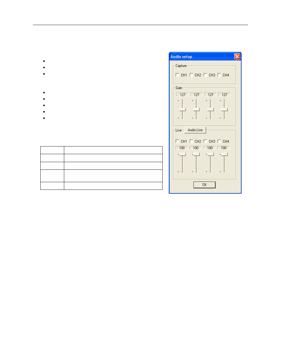 Audio, Enabling audio recording, Enabling live audio | Toshiba SURVEILLIX 27829AF User Manual | Page 40 / 105