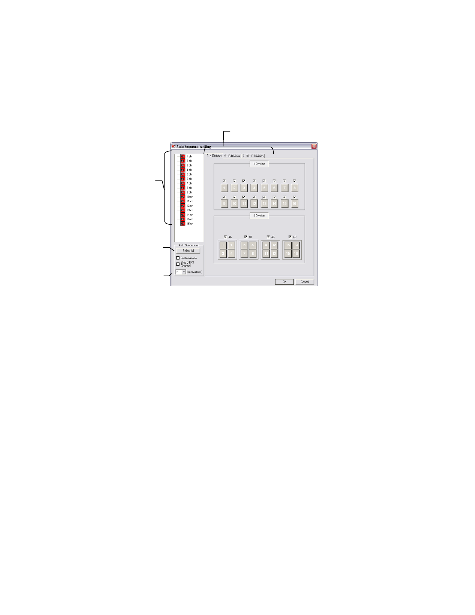Auto sequencing setting, Create custom auto sequence | Toshiba SURVEILLIX 27829AF User Manual | Page 42 / 105