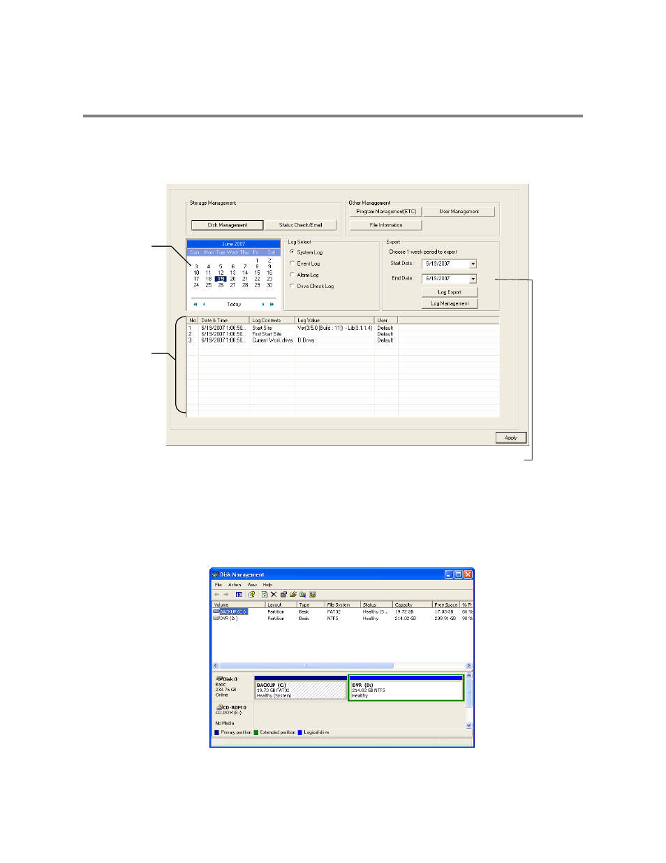 Administrative setup, Disk management | Toshiba SURVEILLIX 27829AF User Manual | Page 45 / 105