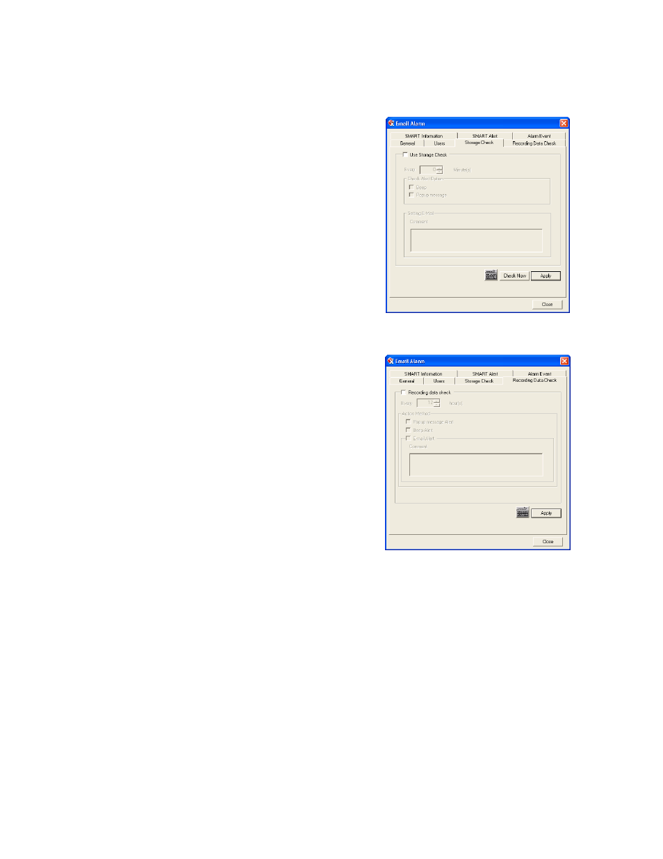 Storage check, Recording data check | Toshiba SURVEILLIX 27829AF User Manual | Page 49 / 105