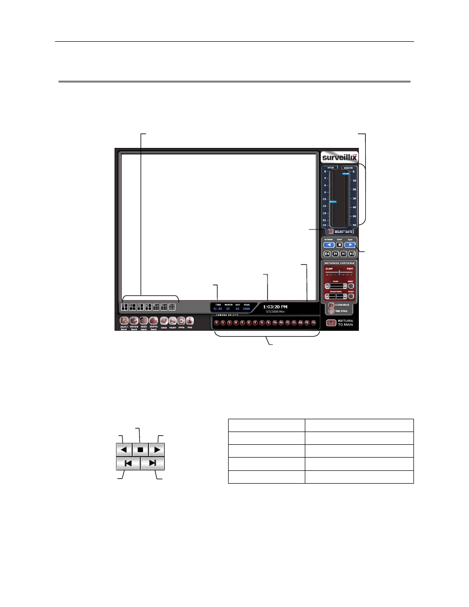Search overview, Play controls | Toshiba SURVEILLIX 27829AF User Manual | Page 54 / 105