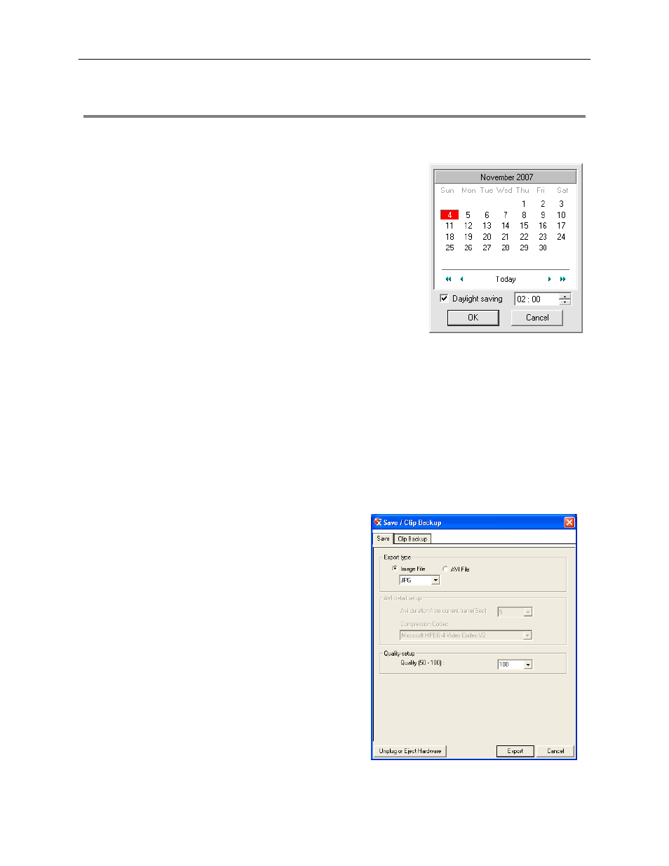 Daylight saving time, Save to jpg or avi | Toshiba SURVEILLIX 27829AF User Manual | Page 56 / 105