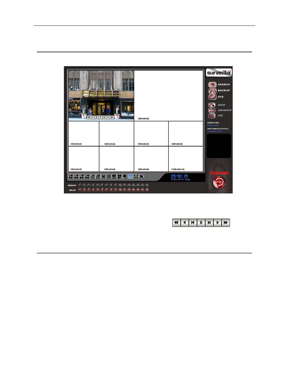 Search in live, Audio playback | Toshiba SURVEILLIX 27829AF User Manual | Page 62 / 105