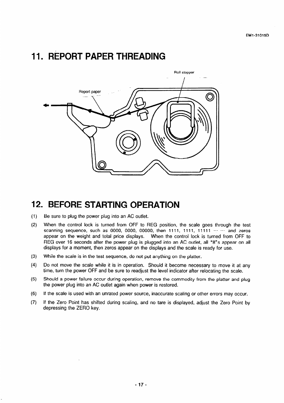 Report paper threading, Before starting operation | Toshiba TEC EMl-31015D User Manual | Page 20 / 79