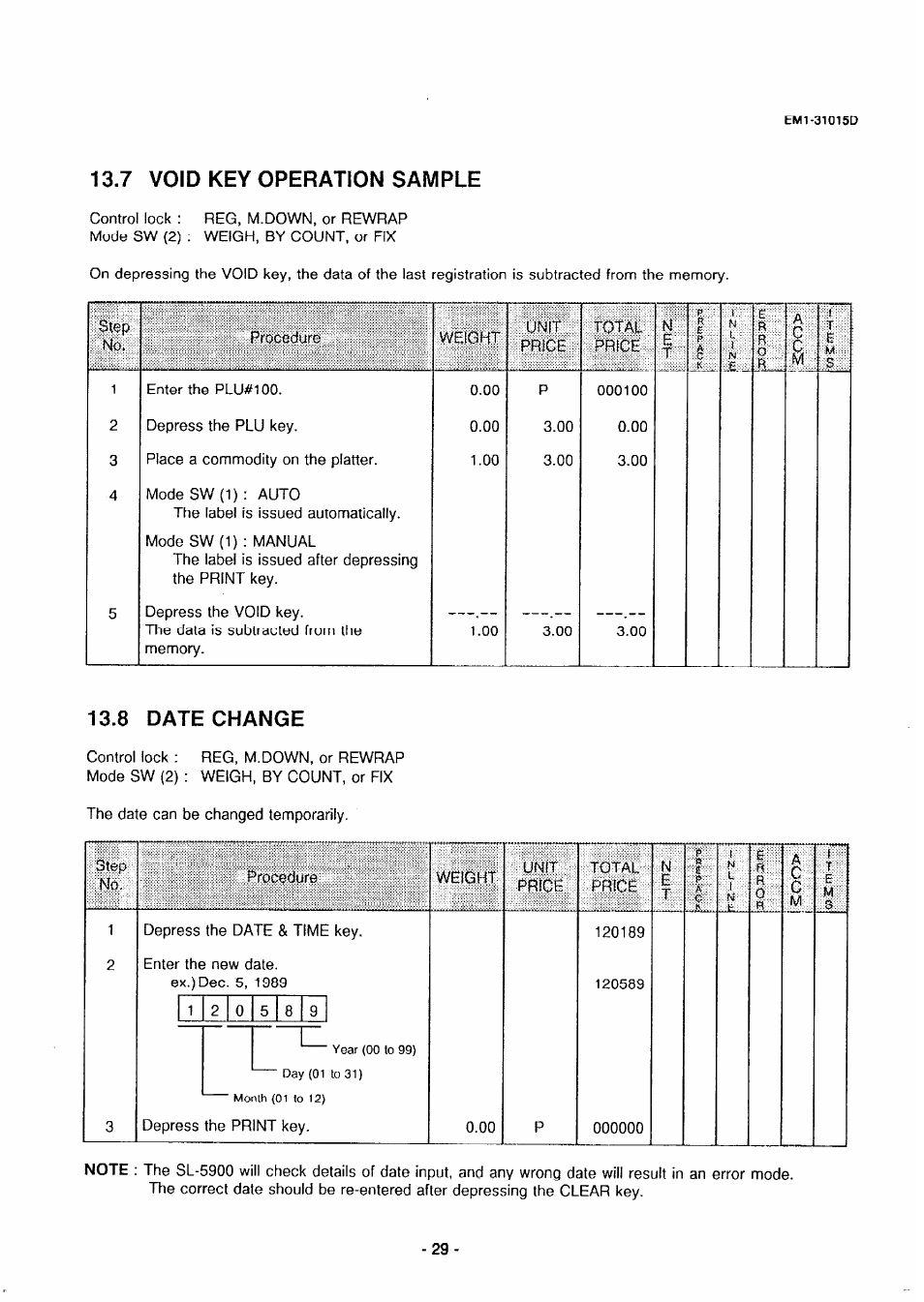 7 void key operation sample, 8 date change, Cc m | Step, Weight, Unit pricfi total, Ac c m f | Toshiba TEC EMl-31015D User Manual | Page 32 / 79