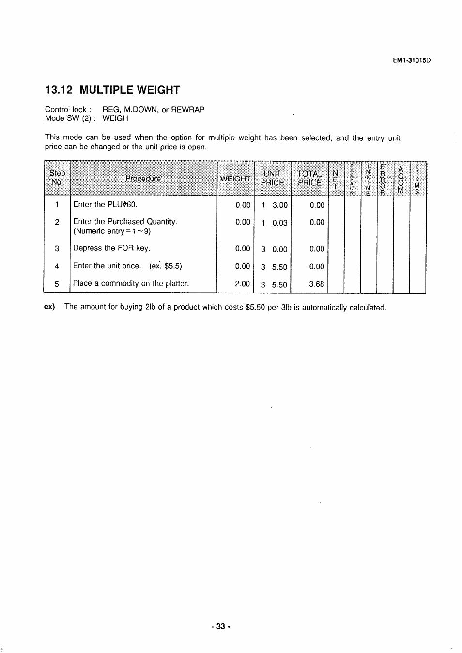 12 multiple weight | Toshiba TEC EMl-31015D User Manual | Page 36 / 79