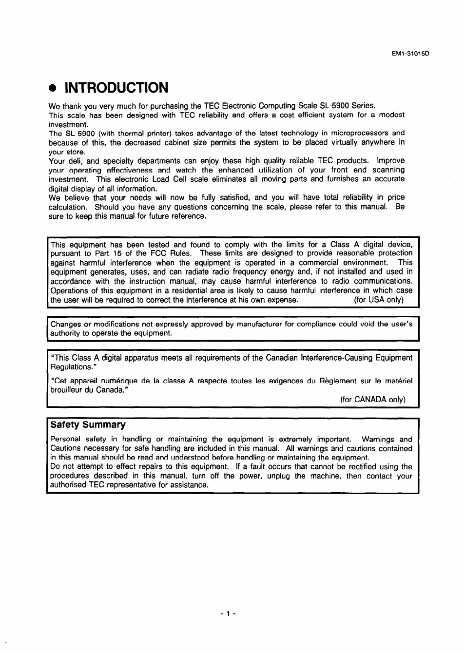 Introduction, Safety summary | Toshiba TEC EMl-31015D User Manual | Page 4 / 79