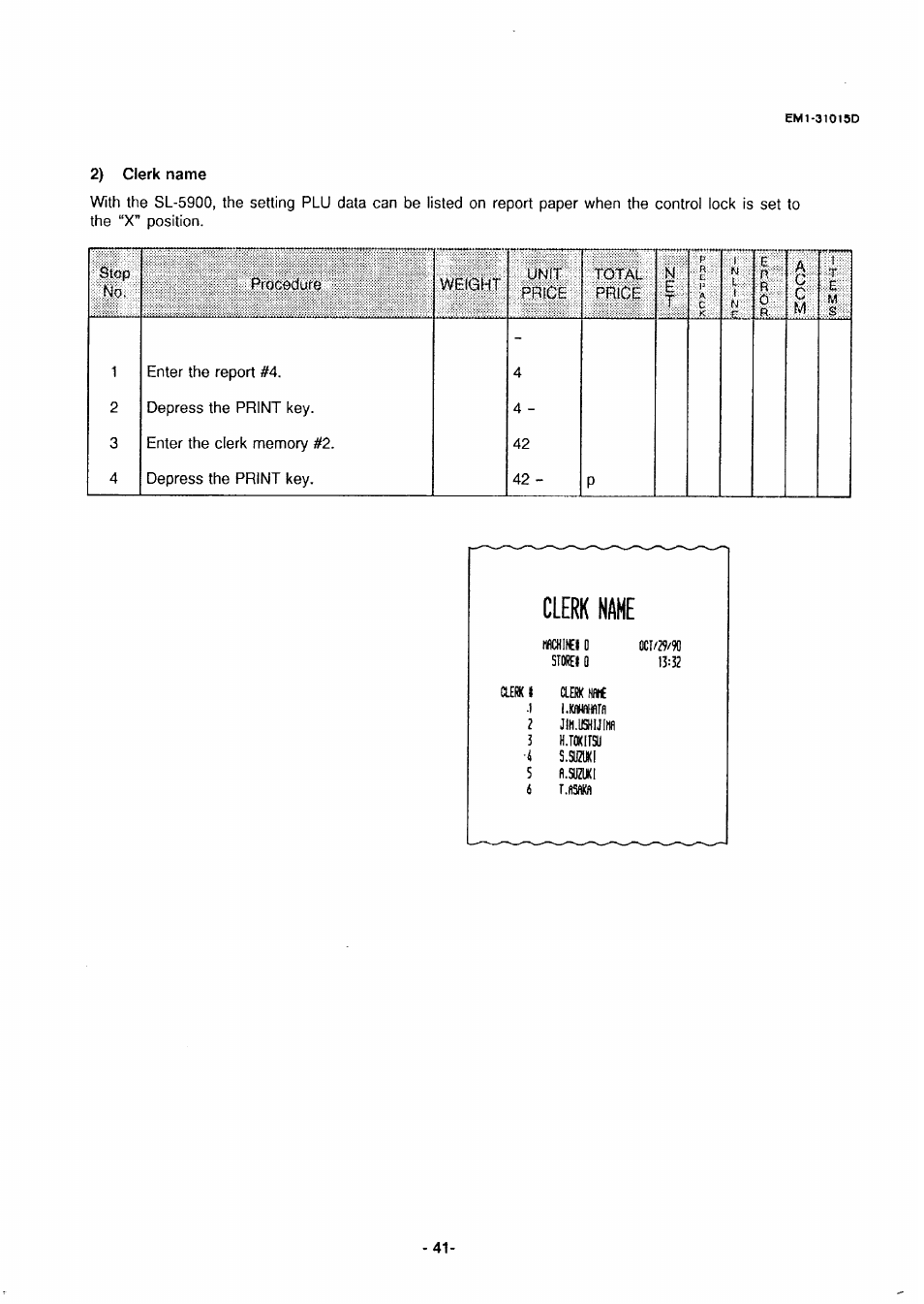 2) clerk name, Iiiliii total | Toshiba TEC EMl-31015D User Manual | Page 44 / 79