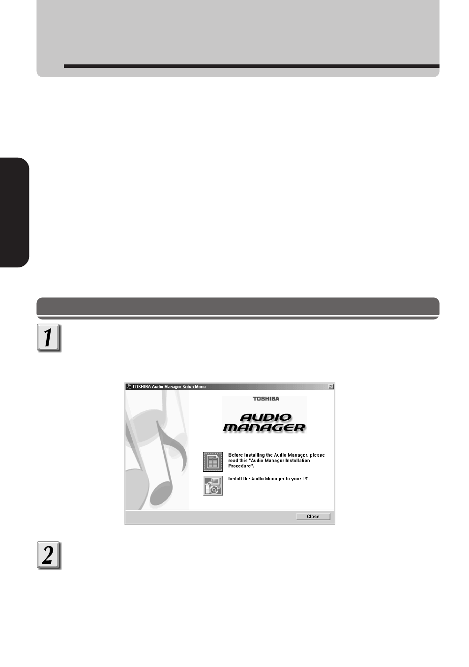 Installing the toshiba audio manager | Toshiba MEA210 User Manual | Page 14 / 48