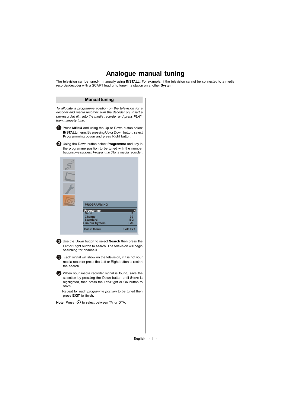 Analogue manual tuning | Toshiba 19W330DB User Manual | Page 12 / 35