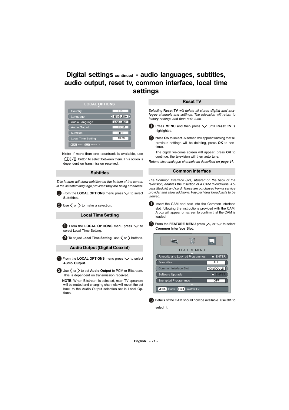 Digital settings | Toshiba 19W330DB User Manual | Page 22 / 35