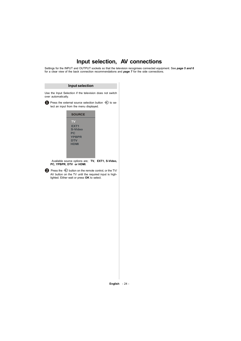 Input selection, av connections | Toshiba 19W330DB User Manual | Page 25 / 35