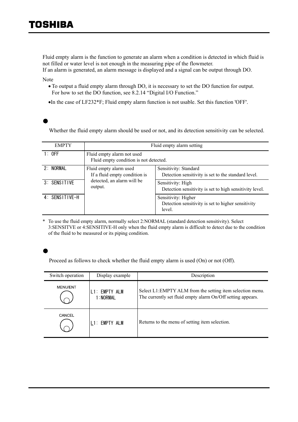 18 fluid empty alarm | Toshiba Tohsiba Electromagnetic Flowmeter Converter L5232 User Manual | Page 106 / 174