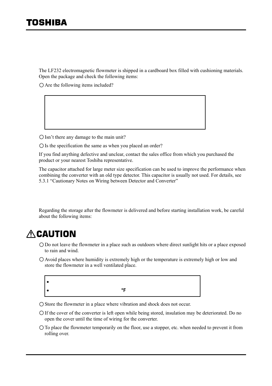 Product inspection and storage, 1 product inspection, 2 storage | Toshiba Tohsiba Electromagnetic Flowmeter Converter L5232 User Manual | Page 11 / 174