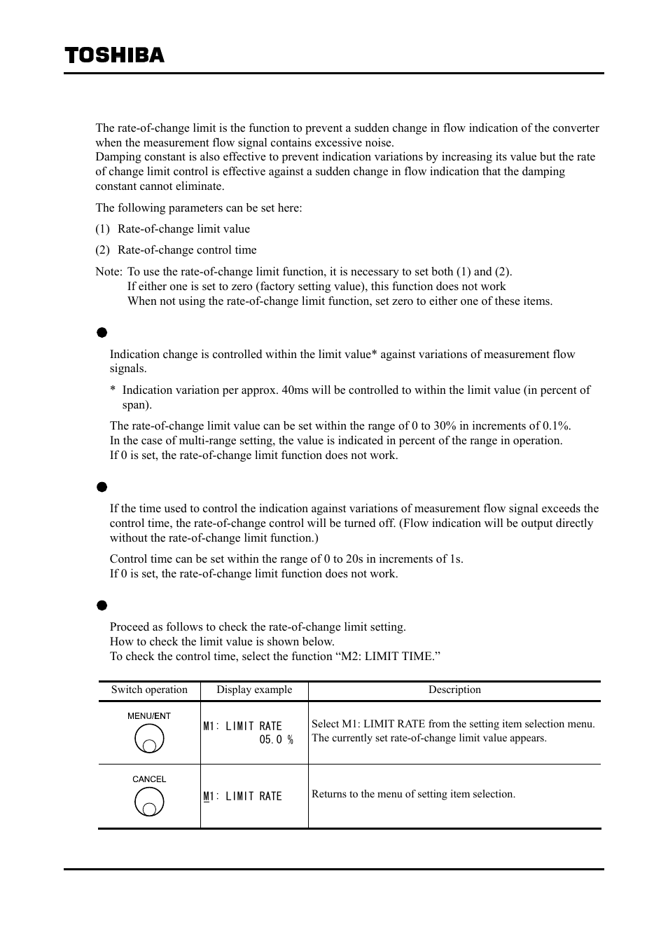 20 rate-of-change limit value and control time | Toshiba Tohsiba Electromagnetic Flowmeter Converter L5232 User Manual | Page 111 / 174